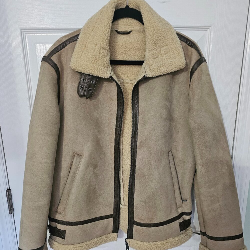 NWT Zara Double Faced Fleece Lined Faux Suede Jacket Size Large